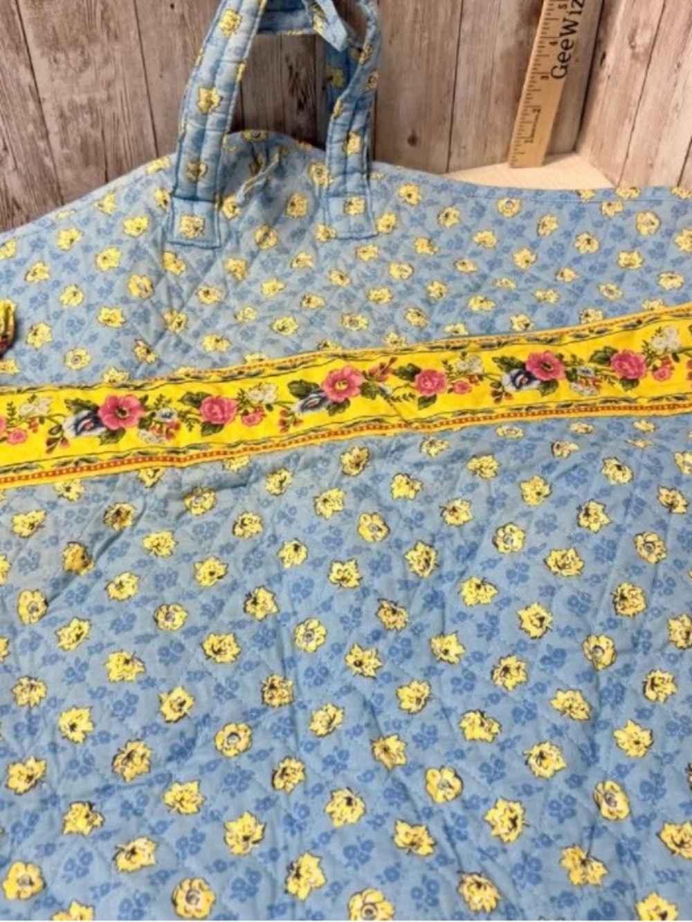 Vintage Quilted Hanging Floral Garment Bag Light Blue with Yellow Flowers